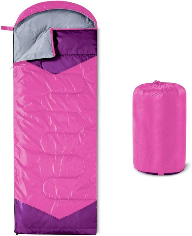 Photo 1 of (PINK) oaskys Camping Sleeping Bag - 3 Season Warm & Cool Weather - Summer Spring Fall Lightweight Waterproof for Adults Kids - Camping Gear Equipment, Traveling, and Outdoors