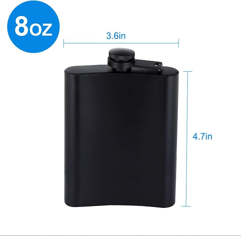 Photo 2 of Hip Flask for Liquor Matte Black Stainless Steel Leakproof with Funnel ,8 Oz, Set of 8