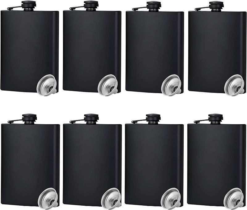 Photo 1 of Hip Flask for Liquor Matte Black Stainless Steel Leakproof with Funnel ,8 Oz, Set of 8