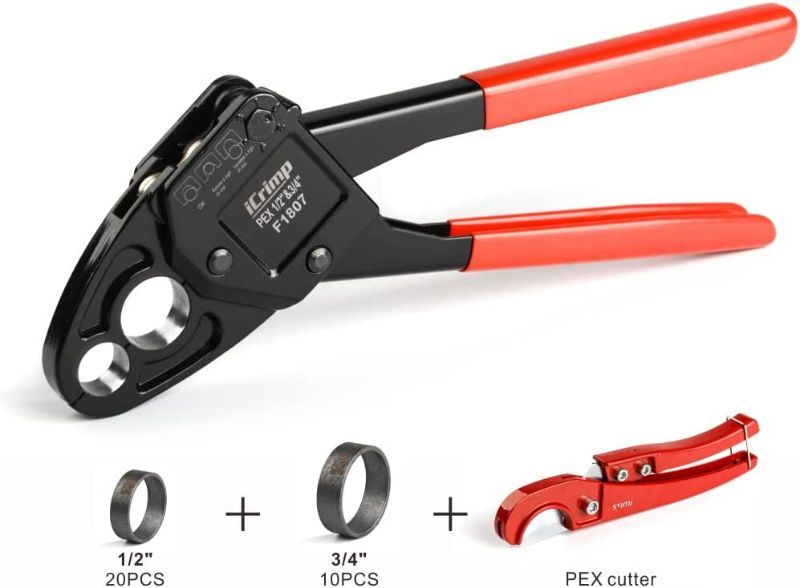 Photo 2 of iCrimp Angle PEX Crimping Tools Combo Kits for 1/2" & 3/4" Pex Crimp Rings with Go/No-Go Gauge with PEX Pipe Cutter Suits for All US F1807 Standards Copper Rings