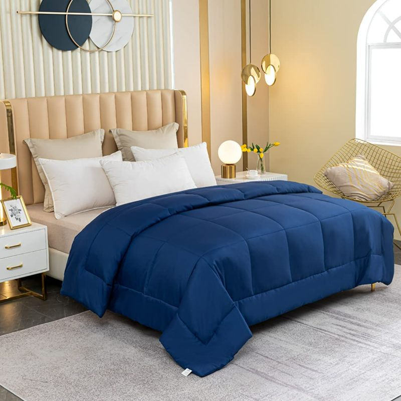Photo 1 of Suhedy All Season Down Alternative Quilted Comforter?Lightweight Solid Comforter?Plush Siliconized Fiberfill Duvet Insert?300GSM Comforter?Bed Set?Fluffy?Machine Washable?Navy?Queen?