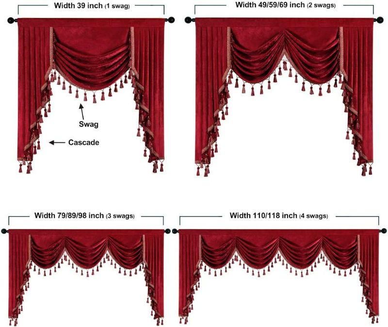 Photo 3 of ELKCA Thick Chenille Window Curtains Valance for Holiday Burgundy Red Waterfall Valance for Bedroom,Rod Pocket (W79, 1 Panel)