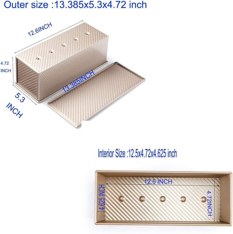 Photo 3 of Monfish Loaf Pan w Lid Pullman Bread Pan 2.2lb dough Aluminumed Steel Commercial Grade Non Stick Loaf Baking Pan (13.385X5.3X4.72INCH)