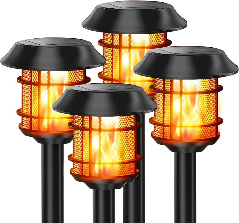 Photo 1 of Balhvit 4 Pack Solar Lights Outdoor Decorative, Up to 12 Hrs Long Solar Garden Pathway Lights, Waterproof Solar Torch Lights with Flickering Flame Landscape Lighting Auto On/Off for Patio, Yard, Pool