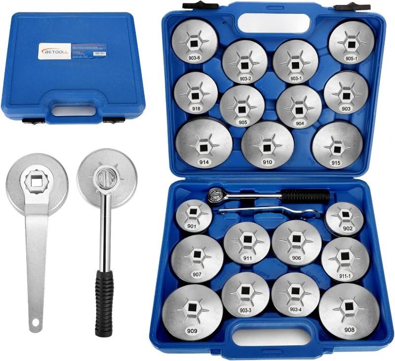 Photo 1 of BETOOLL 23pcs Aluminum Alloy Cup Type Oil Filter Cap Wrench Socket Removal Tool Set 1/2" dr. with a Storage Case 23 Piece Set