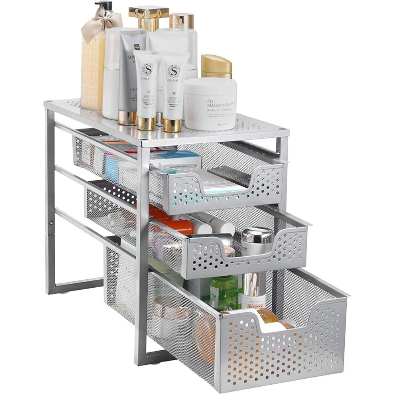 Photo 1 of Simple Trending 3-Tier Under Sink Cabinet Organizer with Sliding Storage Drawer, Desktop Organizer for Kitchen Bathroom Office, Stackable, Silver