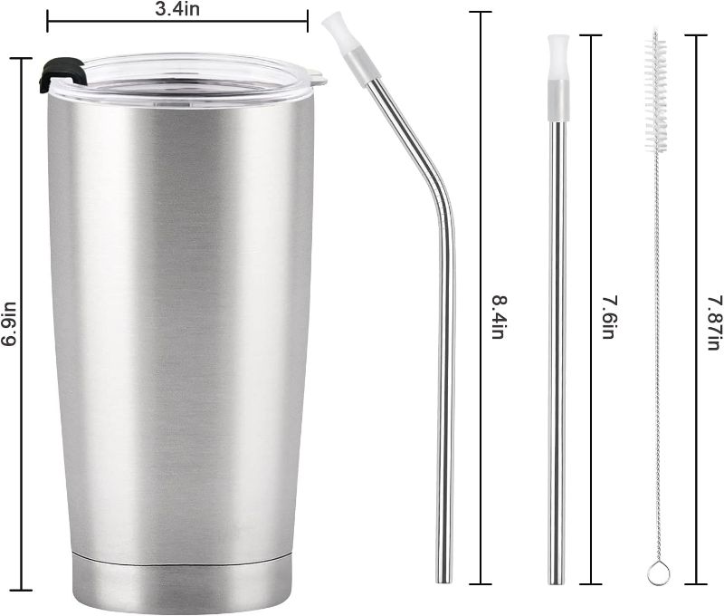 Photo 2 of Lifecapido 4 Pack Travel Tumblers, 20 Oz Stainless Steel Tumblers with Lids Straws, Double Wall Vacuum Insulated Travel Tumblers, Powder Coated Insulated Coffee Cup for Hot and Cold Drinks, Silver