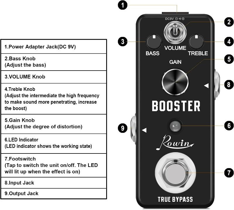 Photo 2 of Rowin Booster Pedal with Rich Distortion Sound True Bypass LEF-318