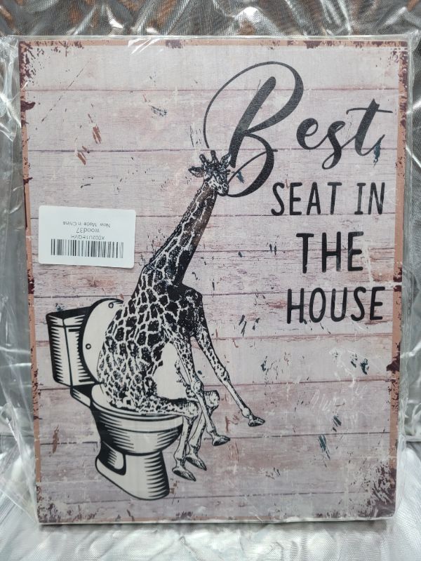 Photo 1 of Best Seat in The House funny bathroom quote sign Giraffe Retro Farmhouse Wall Art Decor Gift Idea for Friend Family Office/ Home Guest Bathroom