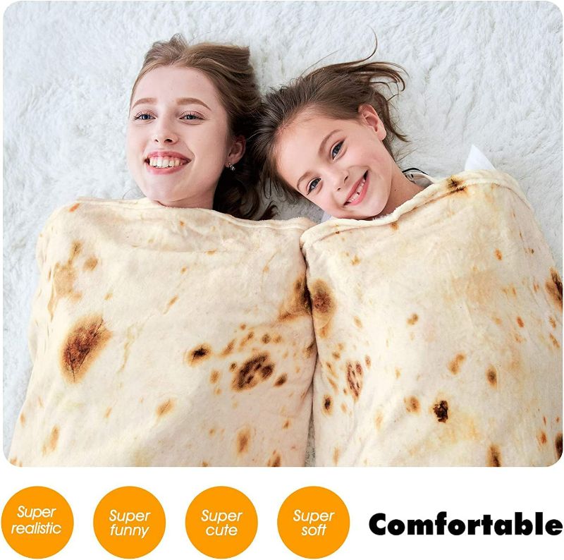 Photo 3 of CASOFU Tortilla Blanket Double Sided Giant Flour Tortilla Throw Blanket, Novelty Tortilla Blanket for Your Family, 285 GSM Soft and Comfortable Flannel Taco Blanket. (Beige, 60 inches)