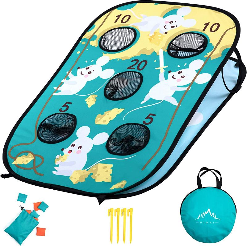 Photo 1 of Himal Outdoors Collapsible Portable 5 Holes Cornhole Game Cornhole Set Bounce Bean Bag Toss Game with 10 Bean Bags,Tic Tac Toe Game Double Games (3 x 1-Feet, Single Board)