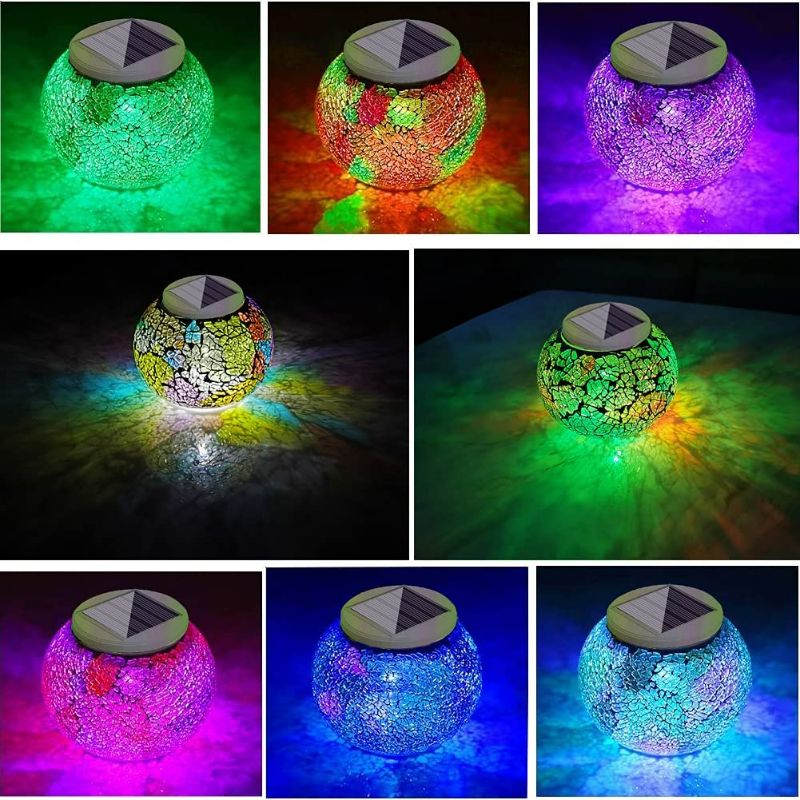 Photo 2 of Color Changing Solar Powered Glass Mosaic Ball Garden LED Lights, Waterproof Rechargeable Solar Table Lights for Garden, Patio, Party, Yard, Outdoor/Indoor Decorations Presents (3 Color Mosaic Style)