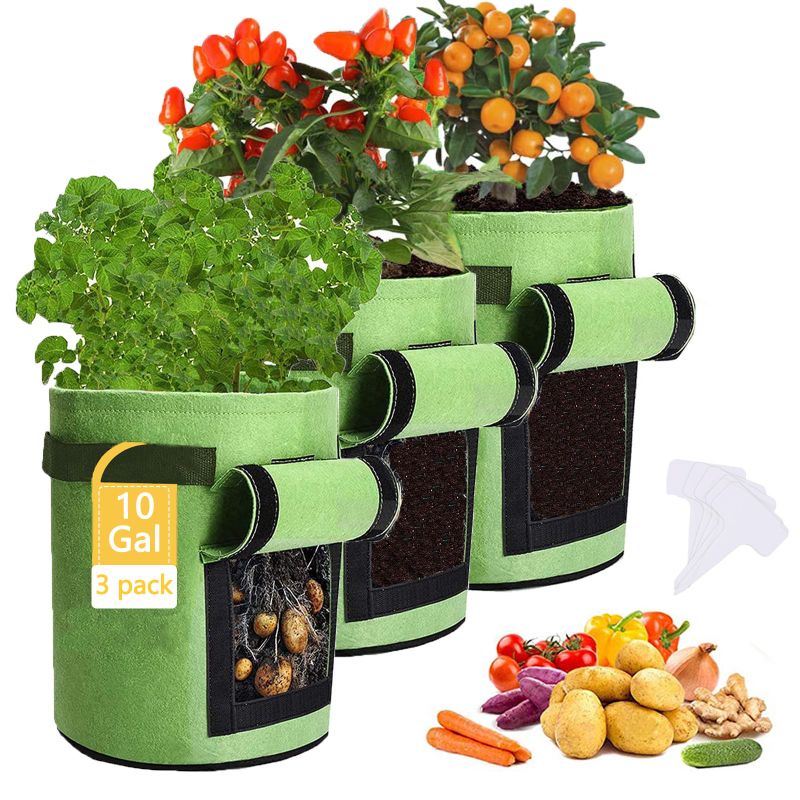 Photo 1 of YQLOGY Potato Grow Bags,3 Pack 10 Gallon Felt Potatoes Growing Containers with Handles&Access Flap for Vegetables,Tomato,Carrot, Onion,Fruits,Plants Planting Planter