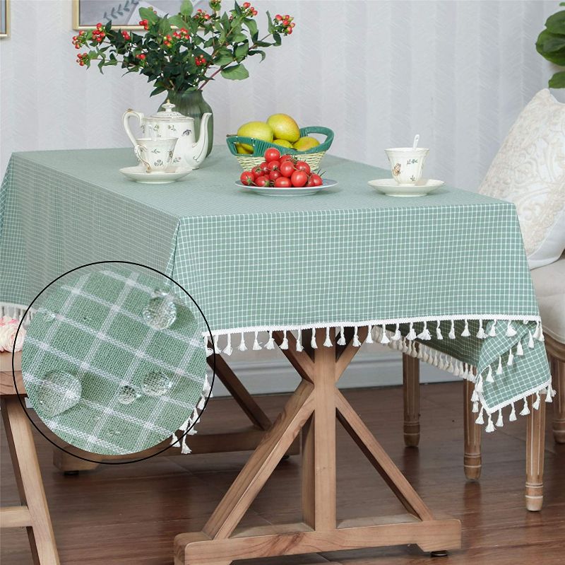 Photo 1 of LUCKYHOUSEHOME Green and White Checkered Tassel Tablecloth Waterproof Rural Small Home Kitchen Dinning Tabletop Table Cover 39 x 55 Inch