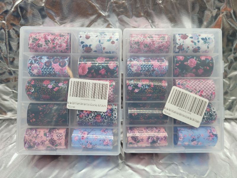 Photo 3 of (2 pack) Retro Flower Nail Art Foil Transfer Stickers, Nail Art Stickers Foil Transfers Decals Holographic Rose Flowers Starry Sky Design for Nails Supply Floral Manicure Tips Wraps Nail Art Decorations 10pcs