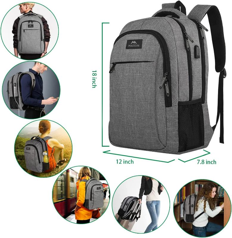 Photo 4 of Matein Travel Laptop Backpack, Business Anti Theft Slim Durable Laptops Backpack with USB Charging Port, Water Resistant College School Computer Bag Gifts for Men & Women Fits 15.6 Inch Notebook, Grey