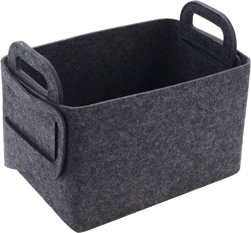 Photo 2 of GOHOME Felt Storage Basket 3 Pack, Closet Storage Bins with Handles, Foldable Storage Cubes for Nursery, Office, Organizing, Laundry, Toys, Clothes and Blankets -14"x 10"x 9", Dark Grey