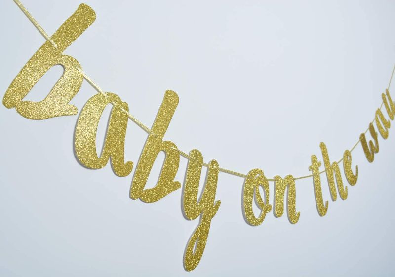 Photo 2 of (2 Pack) zxyxka Baby On The Way Banner Hanging Garland for Gender Reveal Party Decorations Pregnancy Photo Prop Welcome Baby Cake Table Backdrop Sign (Gold Glitter)