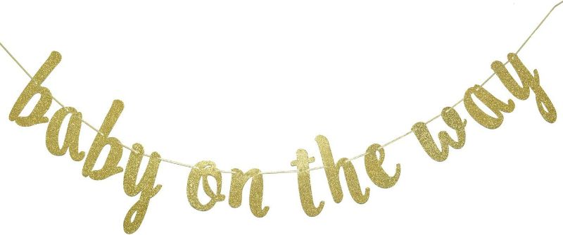 Photo 1 of (2 Pack) zxyxka Baby On The Way Banner Hanging Garland for Gender Reveal Party Decorations Pregnancy Photo Prop Welcome Baby Cake Table Backdrop Sign (Gold Glitter)