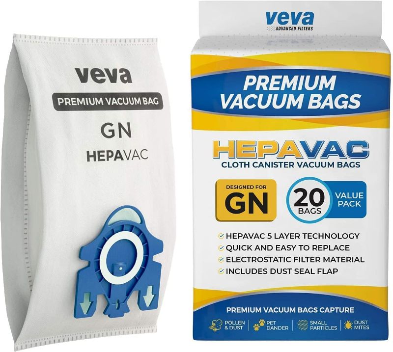 Photo 1 of VEVA 20 Premium HEPA Vacuum Bags Style GN Compatible with Miele Vacuums Complete C3, C2; Classic C1 and AirClean 3D Efficiency Canister Bag