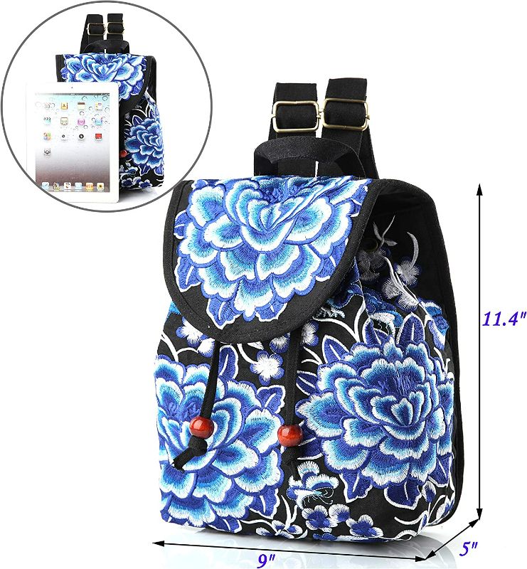 Photo 2 of Embroidery Backpack Purse for Women Vintage Handbag Small Drawstring Casual Travel Shoulder Bag Daypack