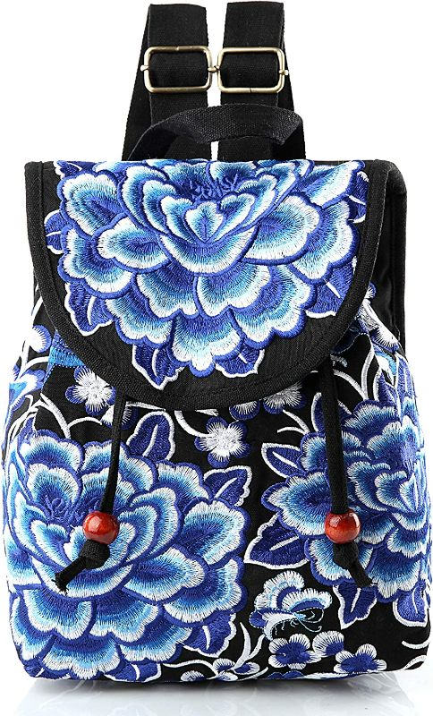 Photo 1 of Embroidery Backpack Purse for Women Vintage Handbag Small Drawstring Casual Travel Shoulder Bag Daypack