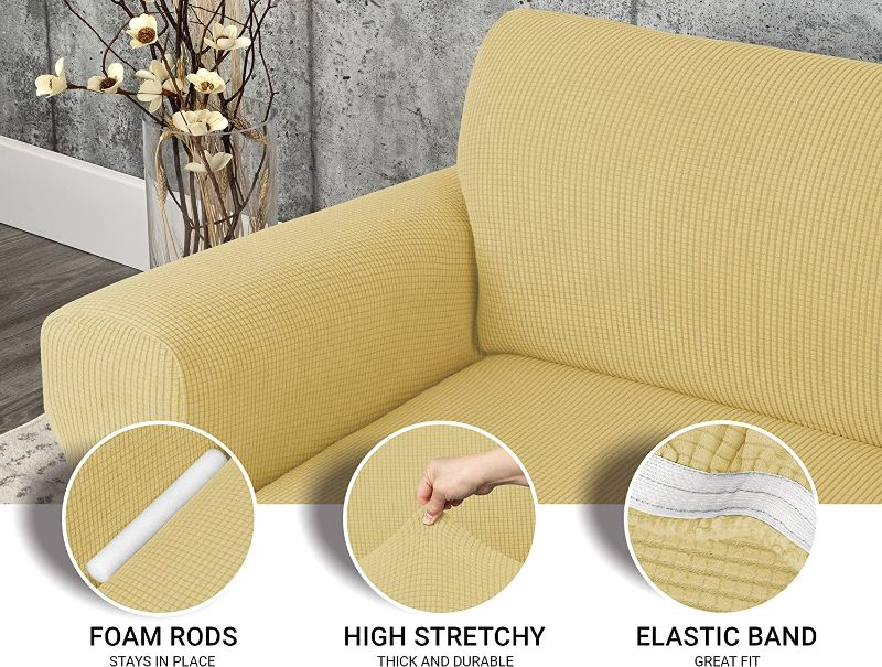 Photo 3 of JINAMART Slipcover Stretch Elastic Couch Cover Sofa 4 Seat, 1-Piece (Mustard, X-Large)