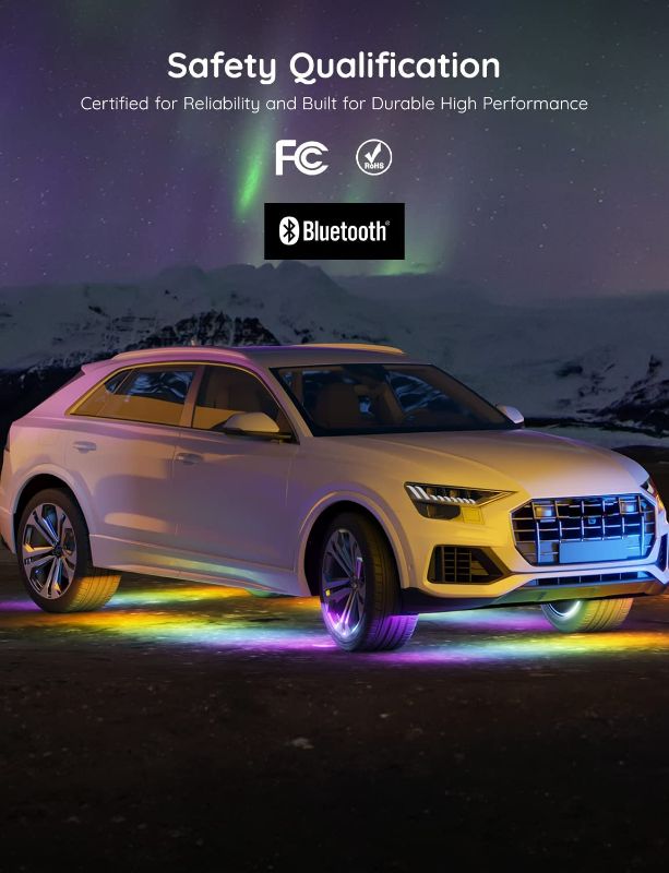 Photo 2 of Govee Underglow Car Lights, RGBIC Under Car Lights with 16 Million Colors and 10 Scene Modes, Smart Car Underglow Lights with App Control, 2 Music Modes LED Lights for Cars, SUVs, Trucks, DC 12-24V