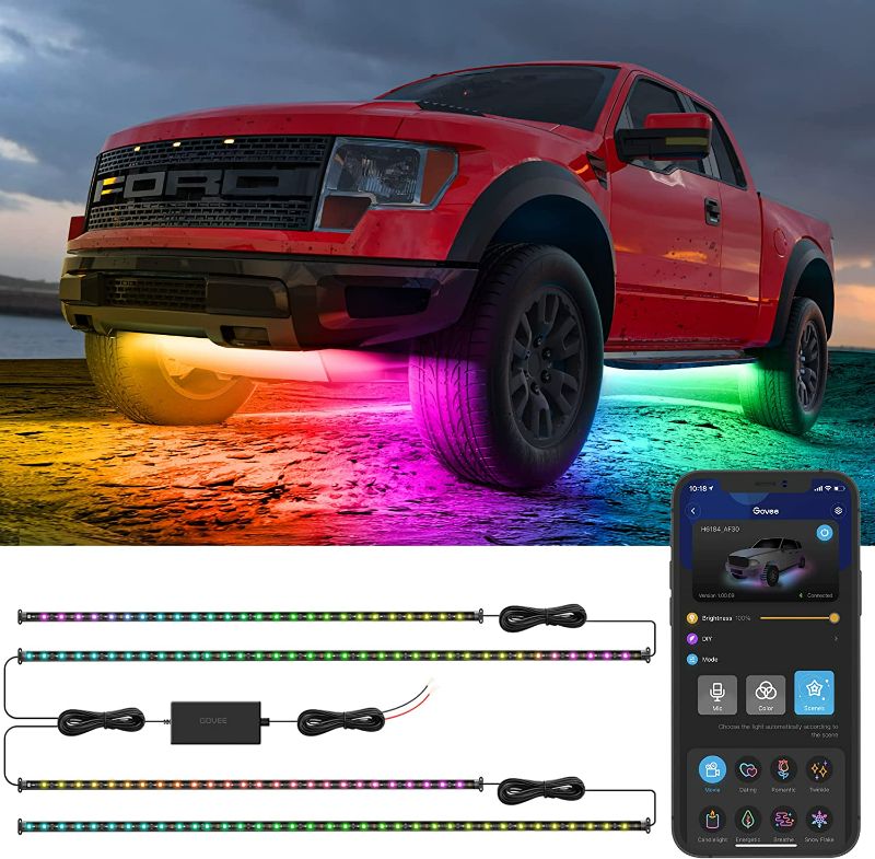 Photo 1 of Govee Underglow Car Lights, RGBIC Under Car Lights with 16 Million Colors and 10 Scene Modes, Smart Car Underglow Lights with App Control, 2 Music Modes LED Lights for Cars, SUVs, Trucks, DC 12-24V