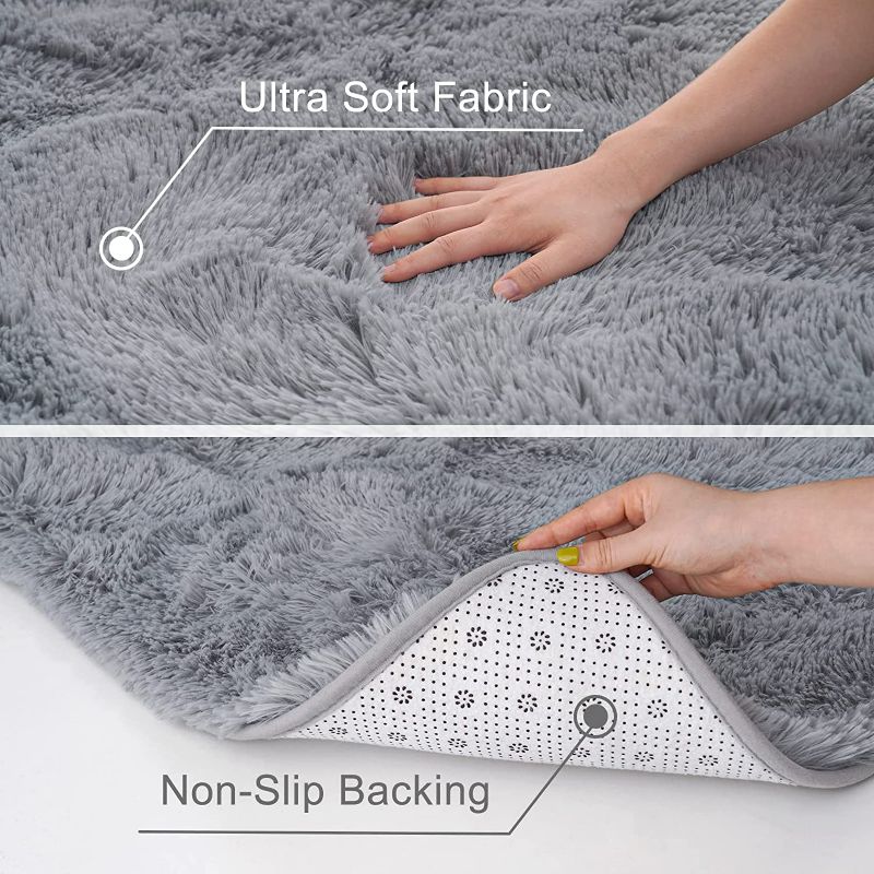 Photo 3 of Ultra Soft Grey Rugs for Bedroom 5x8 Feet, Fluffy Shag Area Rugs for Living Room, Large Comfy Furry Rug for Boys Kids Baby Room Decor, Non Slip Nursery Rug Modern Indoor Fuzzy Floor Carpet