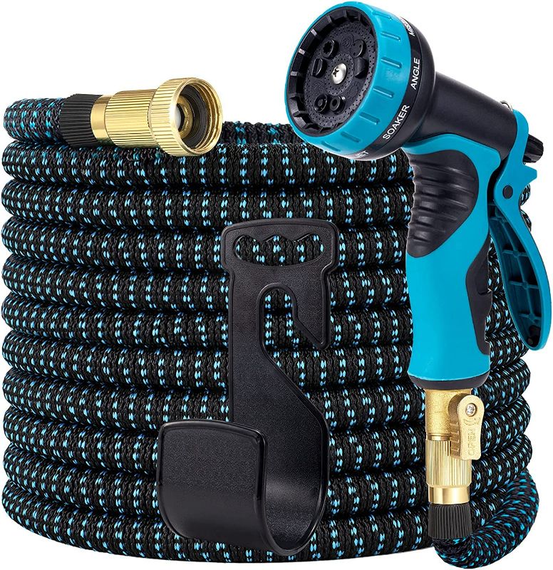 Photo 1 of LOOHUU Garden Hose 50 Ft Expandable Kit,Water Hose with Superior Strength 3750D/10 Function Spray Nozzle/Resistant 3-Layers Latex, Solid Brass Fittings