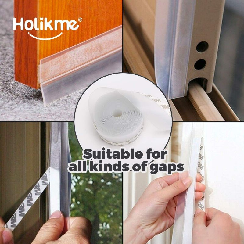 Photo 2 of (2 pack) Holikme 2Pack Weather Stripping 33 Feet (1.4”W) Silicone Door Seal Strip Door?Silicone Sealing Sticker Adhesive for Doors?Suitable for Windows, Doors, etc,Transparent