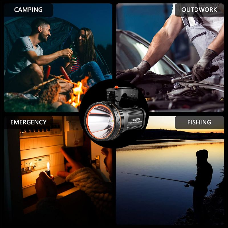 Photo 3 of (GREEN) Eornmor Rechargeable LED Spotlight 35W Super Bright Handheld Flashlight High Lumen IPX45 Waterproof Rechargeable Spotlight Long Lasting Large Searchlight for Camping Fishing