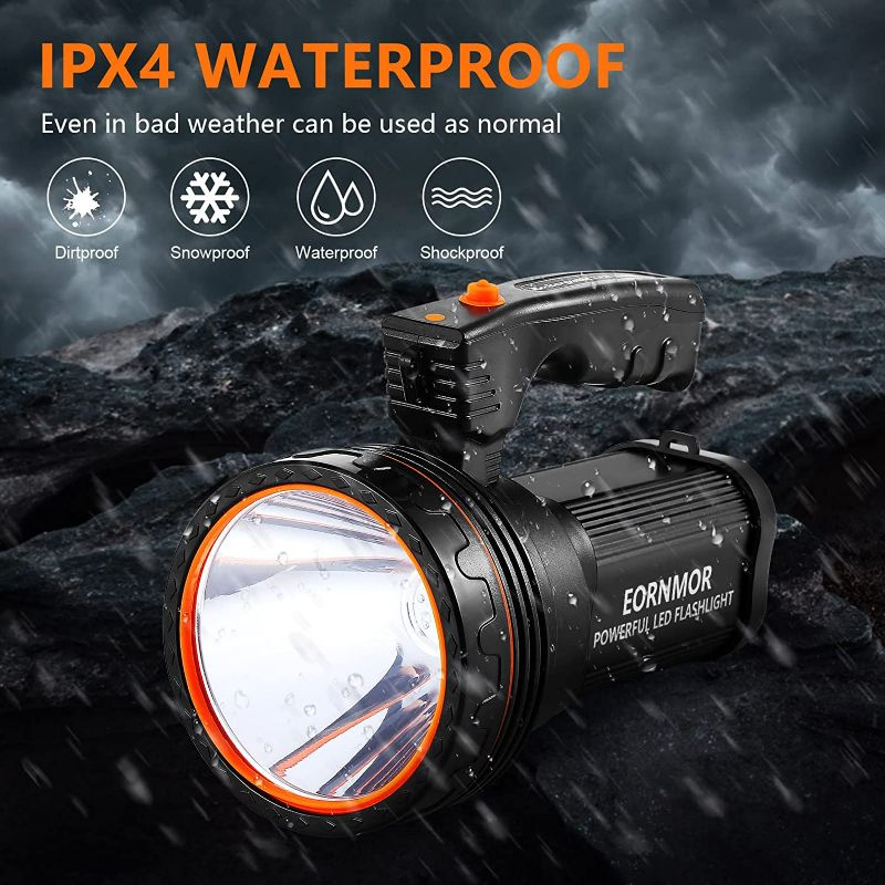 Photo 2 of (GREEN) Eornmor Rechargeable LED Spotlight 35W Super Bright Handheld Flashlight High Lumen IPX45 Waterproof Rechargeable Spotlight Long Lasting Large Searchlight for Camping Fishing
