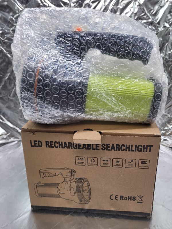 Photo 4 of (GREEN) Eornmor Rechargeable LED Spotlight 35W Super Bright Handheld Flashlight High Lumen IPX45 Waterproof Rechargeable Spotlight Long Lasting Large Searchlight for Camping Fishing
