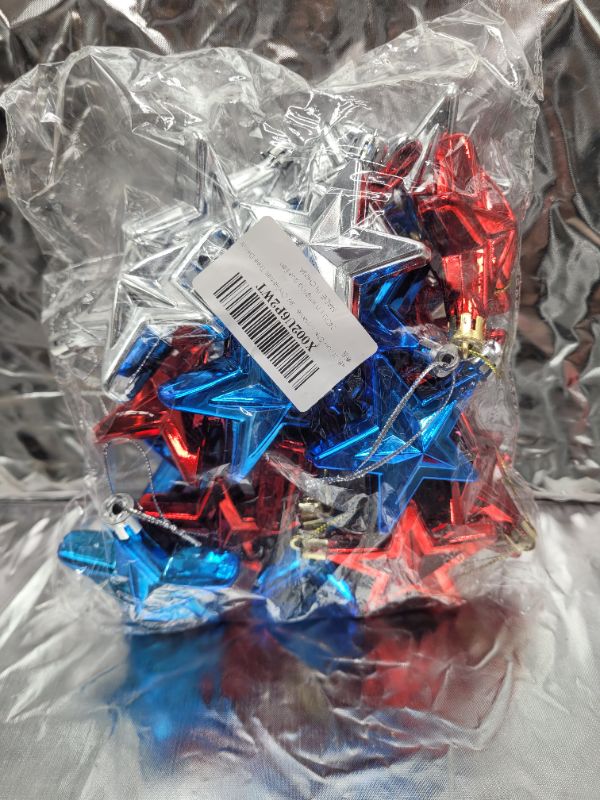 Photo 1 of 24pcs 4th of July Star Ornaments for Tree - Independence Day Star Hanging Ornaments Blue Red Mini Tree Ornaments for Independence Day Labor Day Christmas Tree Decor