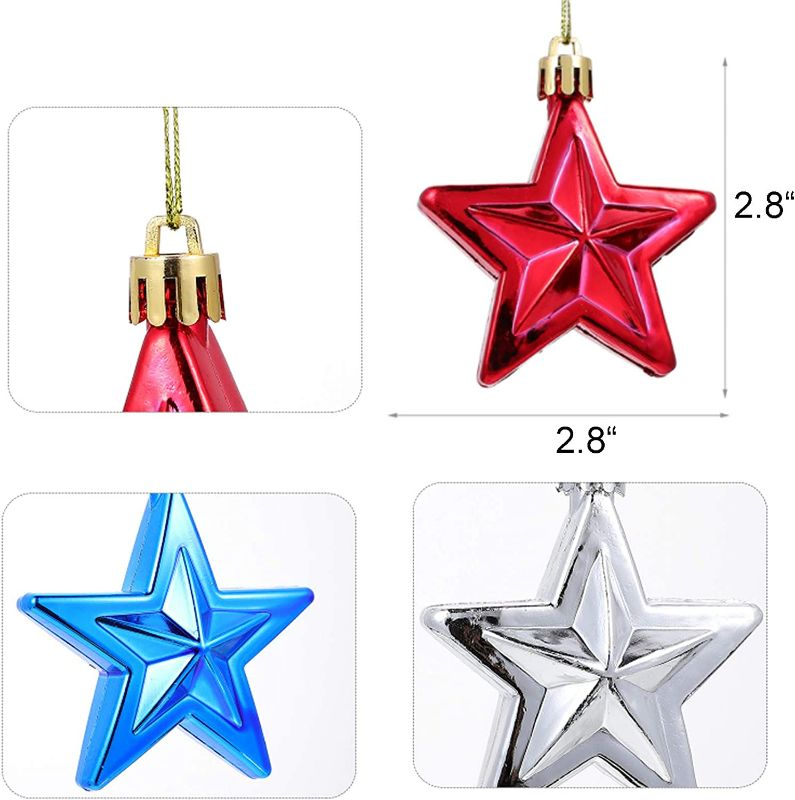 Photo 2 of 24pcs 4th of July Star Ornaments for Tree - Independence Day Star Hanging Ornaments Blue Red Mini Tree Ornaments for Independence Day Labor Day Christmas Tree Decor