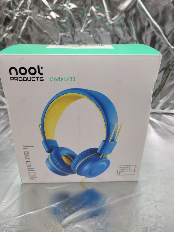 Photo 3 of noot products Kids Headphones K33 Foldable Stereo Tangle-Free 5ft Long Cord 3.5mm Jack Plug in Wired On-Ear Headset for iPad/Amazon Kindle,Fire/Boys/Girls/School/Travel/Plane/Tablet (Electric Blue)