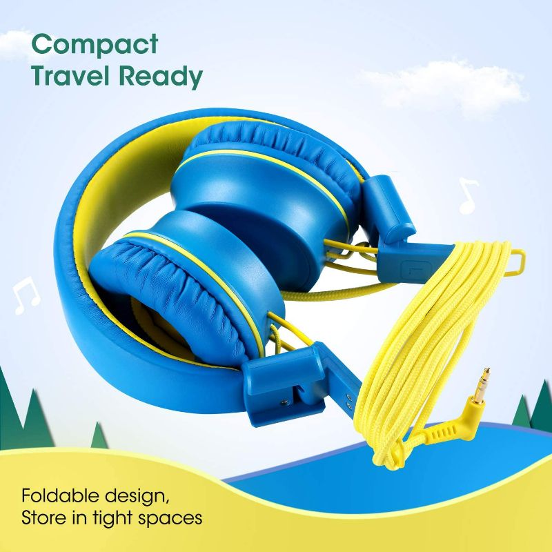 Photo 2 of noot products Kids Headphones K33 Foldable Stereo Tangle-Free 5ft Long Cord 3.5mm Jack Plug in Wired On-Ear Headset for iPad/Amazon Kindle,Fire/Boys/Girls/School/Travel/Plane/Tablet (Electric Blue)