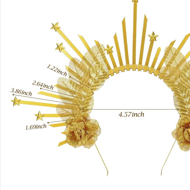 Photo 2 of Zivyes Star Goddess Crown Headpiece Gold Spikes Sunburst Crown Flower Celestial Crown Angel Halo Headband (3-Gold with gold flower)