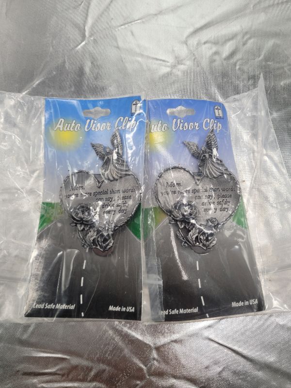 Photo 2 of (2 pack) Pewter Mom You're Special Heart with Guardian Angel and Rose Visor Clip, 2 1/2 Inch