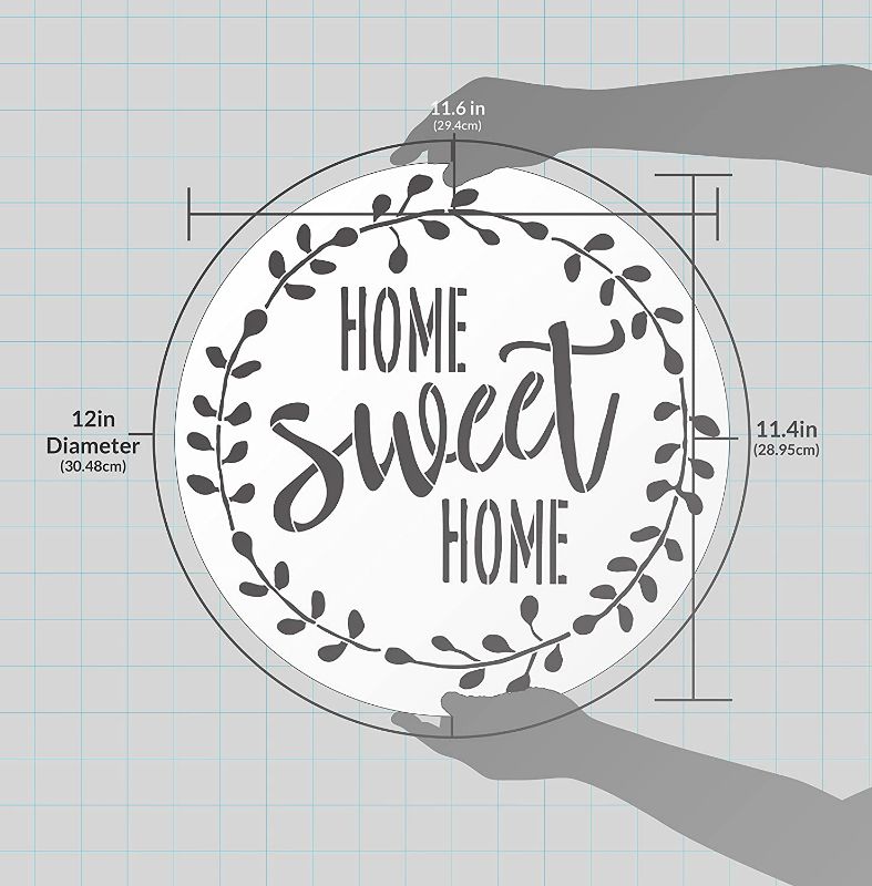 Photo 3 of Home Sweet Home Stencil with Laurel Wreath by StudioR12 | Reusable Mylar Template for Painting Wood Signs | Round Design | DIY Home Decor Country Farmhouse Style | Mixed Media | Select Size (12")