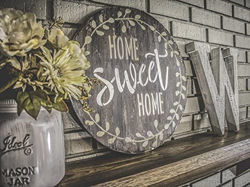 Photo 4 of Home Sweet Home Stencil with Laurel Wreath by StudioR12 | Reusable Mylar Template for Painting Wood Signs | Round Design | DIY Home Decor Country Farmhouse Style | Mixed Media | Select Size (12")