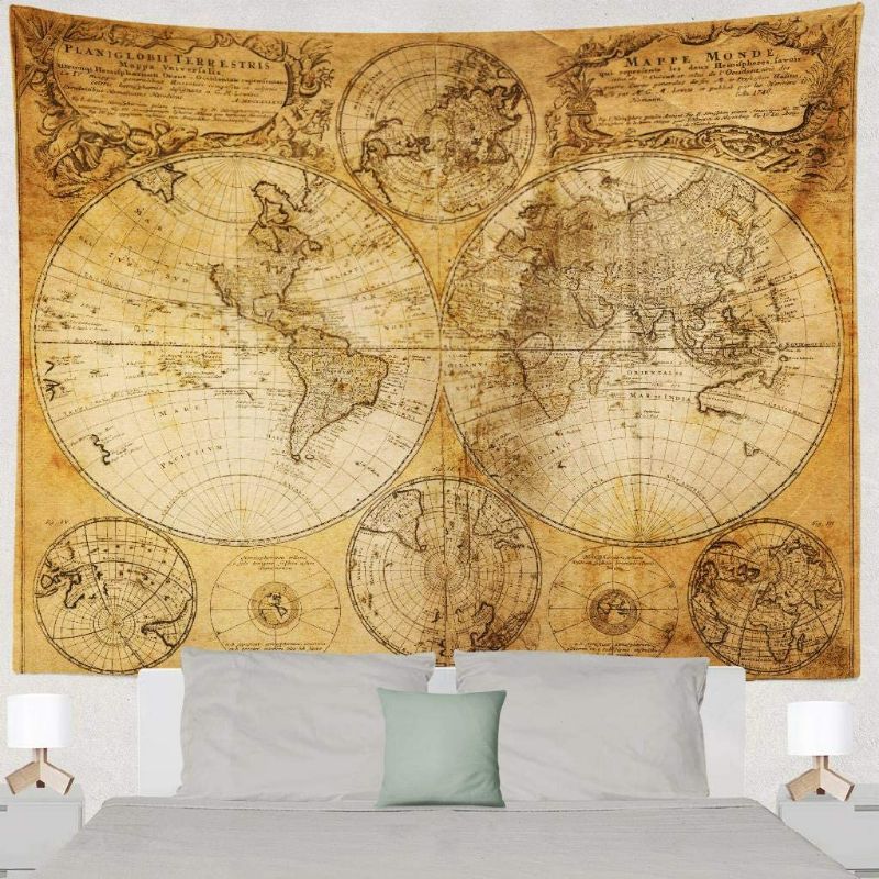 Photo 1 of LALILO World Map Tapestry Tapestry Old Vintage World Wall Hanging for Wall Art Home Decor Bedspread Beach Towels Blanket Picnic Mat for Bedroom Living Dorm Room(60 x 80 inches)