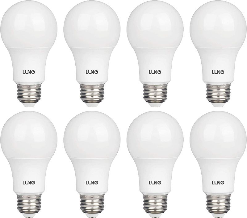 Photo 1 of LUNO A19 Non-Dimmable LED Bulb, 6.0W (40W Equivalent), 450 Lumens, 4000K (Neutral White), Medium Base (E26), UL Certified (8-Pack)
