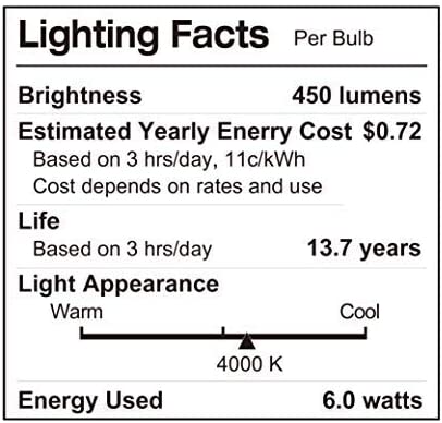 Photo 4 of LUNO A19 Non-Dimmable LED Bulb, 6.0W (40W Equivalent), 450 Lumens, 4000K (Neutral White), Medium Base (E26), UL Certified (8-Pack)