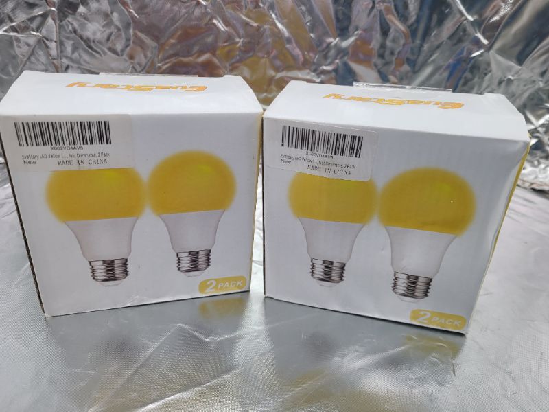 Photo 4 of (2 pack) 2 Pack 60W LED Yellow Bug Light Bulbs, A19 Amber Yellow LED Light Bulb, 700LM 8W LED Bulb 2000K Warm Lights, No Blue Sleep Aid Bulb, E26 Base, Outdoor Porch Bugs LED Lights 