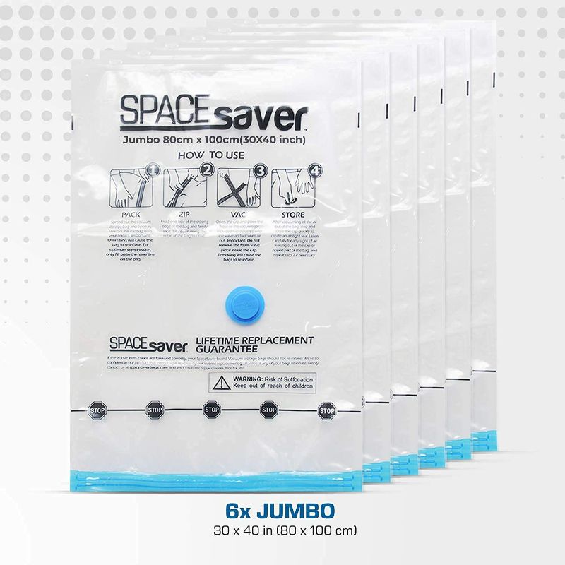 Photo 4 of Spacesaver Vacuum Storage Bags (Jumbo 6-Pack) Save 80% on Clothes Storage Space - Vacuum Sealer Bags for Comforters, Blankets, Bedding, Clothing - Compression Seal for Closet Storage. Pump for Travel.