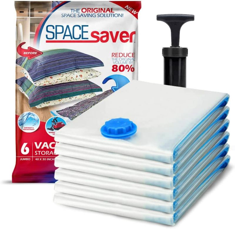 Photo 1 of Spacesaver Vacuum Storage Bags (Jumbo 6-Pack) Save 80% on Clothes Storage Space - Vacuum Sealer Bags for Comforters, Blankets, Bedding, Clothing - Compression Seal for Closet Storage. Pump for Travel.