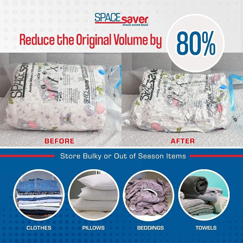 Photo 2 of Spacesaver Vacuum Storage Bags (Jumbo 6-Pack) Save 80% on Clothes Storage Space - Vacuum Sealer Bags for Comforters, Blankets, Bedding, Clothing - Compression Seal for Closet Storage. Pump for Travel.